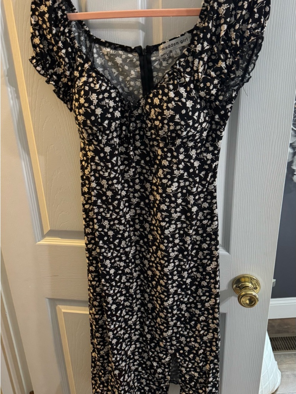 Madden Girl Black Dress with Cream Floral Print